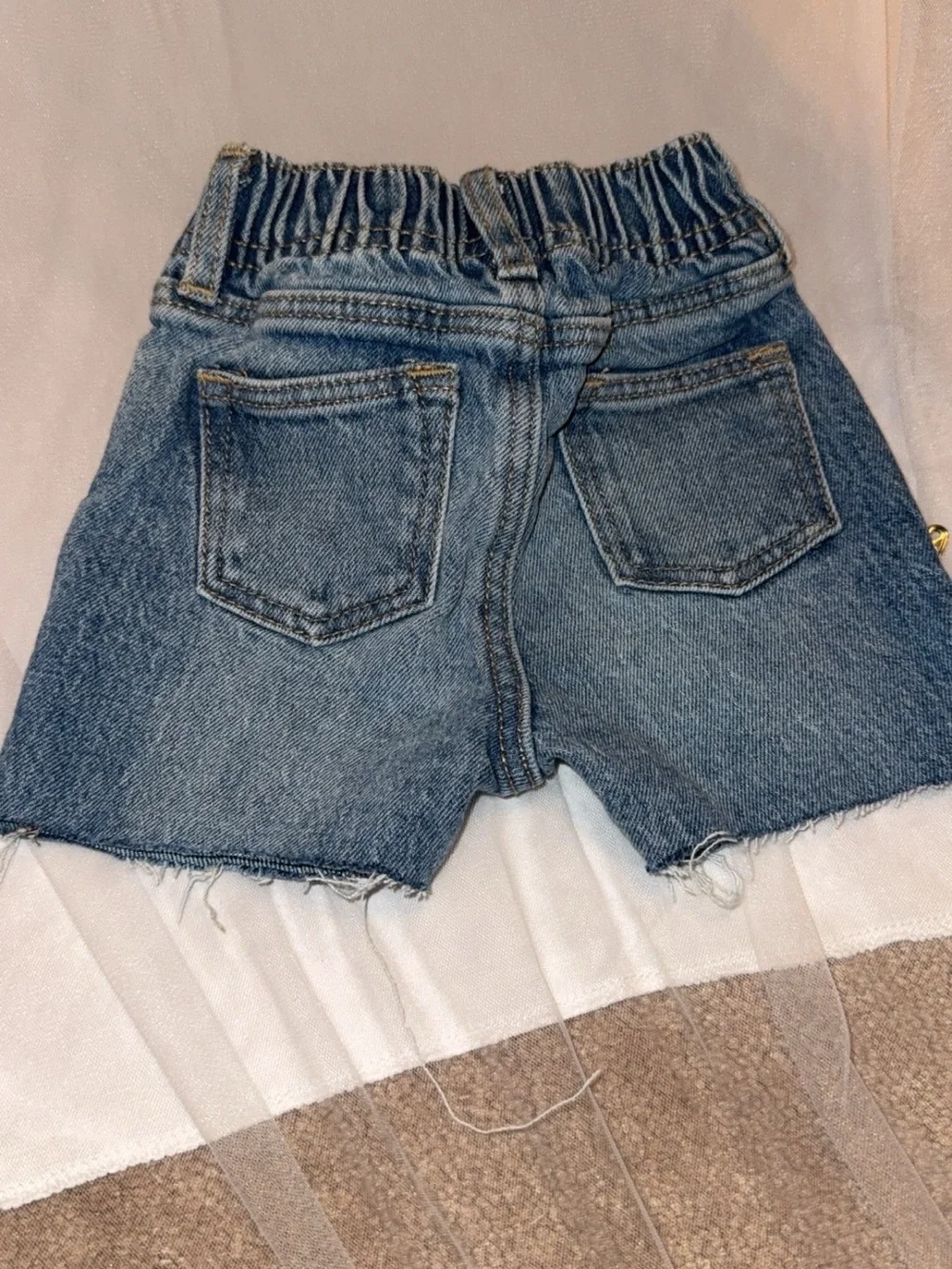 Old Navy Denim Mickey Patch Shorts in Blue with Red Accents Sz. 3/6 mos